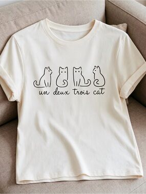 Cat white Women Men T-shirt Unisex